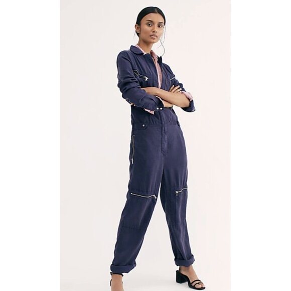 Free People Etienne Marcel Lyocell Aviator Jumpsuit Military Green Size M $360 - Picture 4 of 12